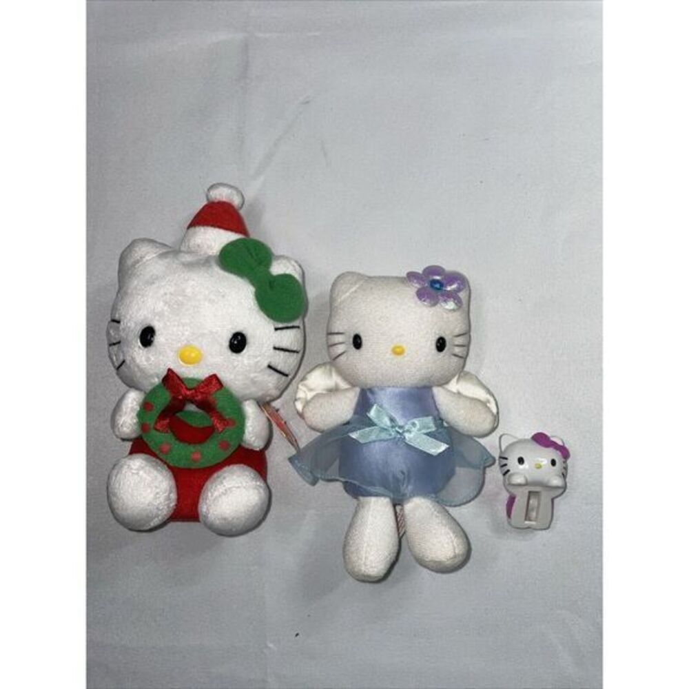 Christmas Hello Kitty‎ Ty Beanie Baby Santa Hat Bow & Wreath 2011 & 2000 Angel